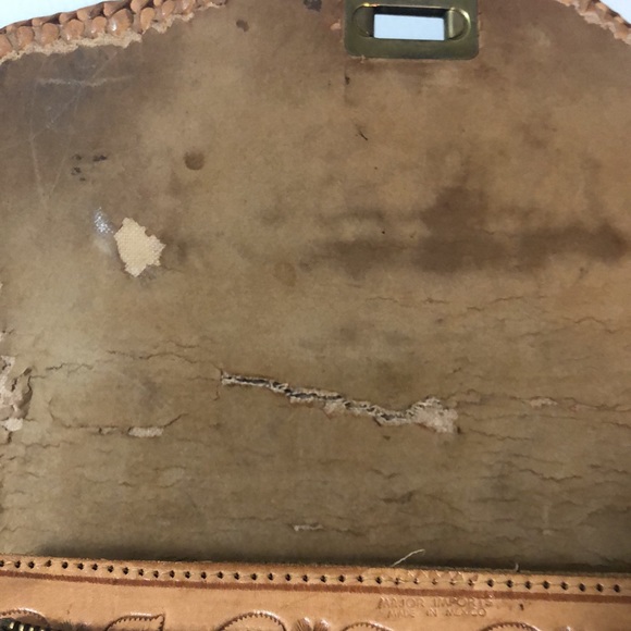 VTG Carved Tooled Leather Purse Bag Roses Horse Adjustable Strap Equestrian Boho - Picture 6 of 11